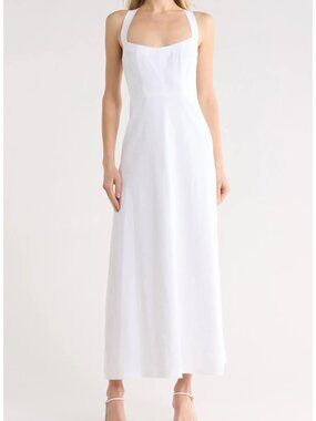 Theory White Square-Neck Linen Maxi Dress, size 8